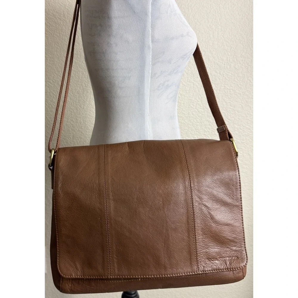 Rocha John Rocha Waxy Despatch Messenger Bag Brown Leather Crossbody Unisex
